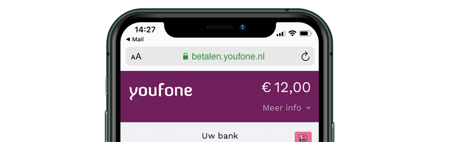 Example of a custom domain for Youfone, visible in mobile checkout.